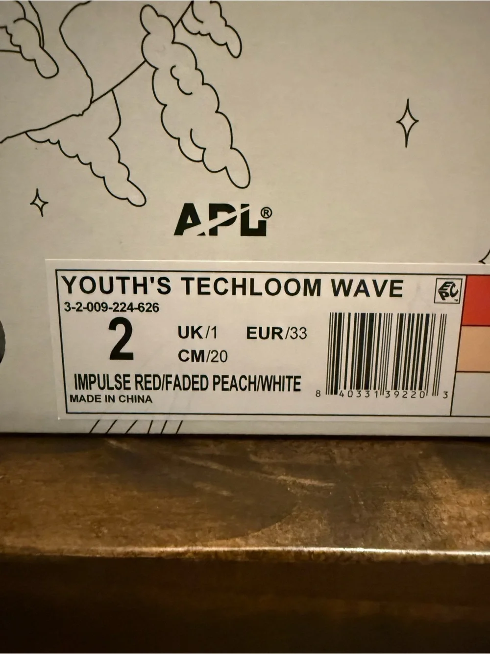 APL TechLoom Wave Unisex Kids Athletic Sneakers US 2 Red/White